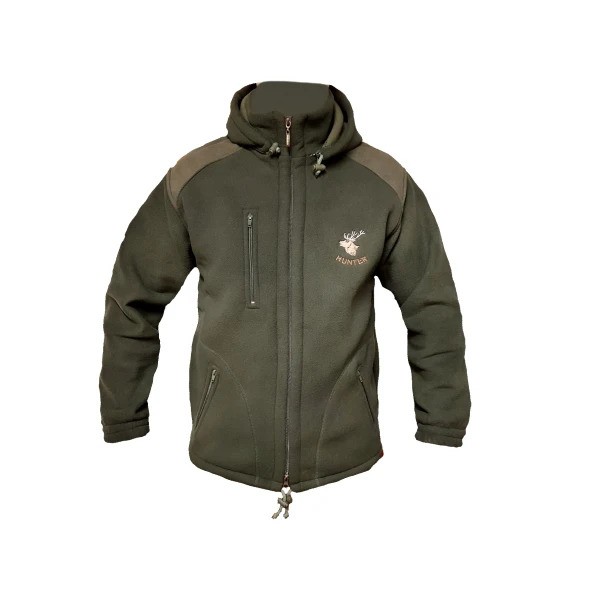 Bunda zateplená HUNTER jelen NEW fleece s kapucí - olivově zelená