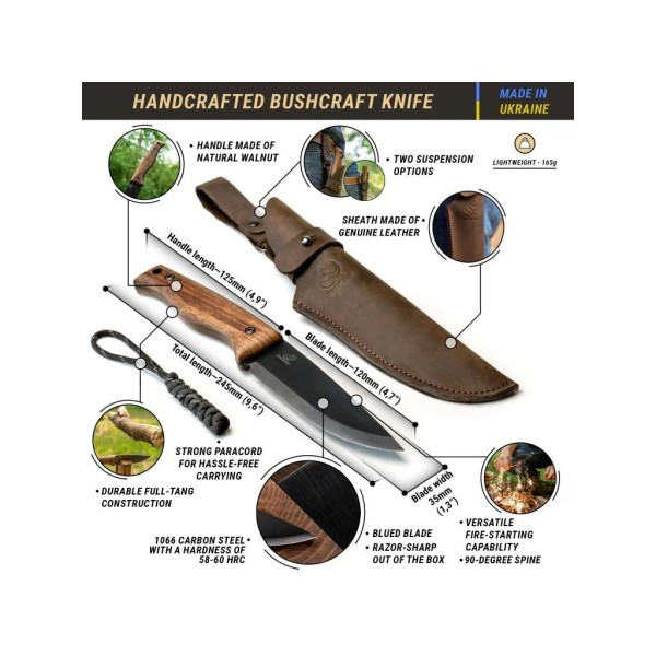 Nůž outdoorový s pevnou čepelí BEAVERCRAFT BSH3 Nightfall Bushcraft 120mm - orechové dřevo