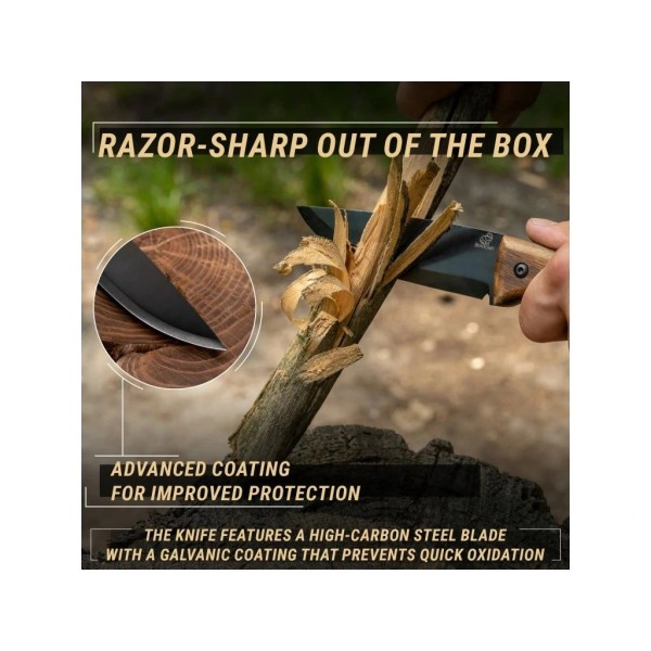 Nůž outdoorový s pevnou čepelí BEAVERCRAFT BSH3 Nightfall Bushcraft 120mm - orechové dřevo