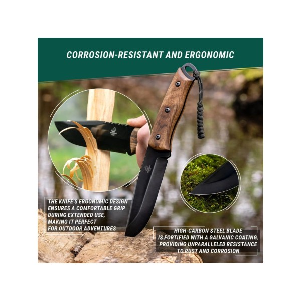 Nůž outdoorový s pevnou čepelí BEAVERCRAFT BSH4 Dusk Bushcraft 125mm s křesadlem - orechové dřevo