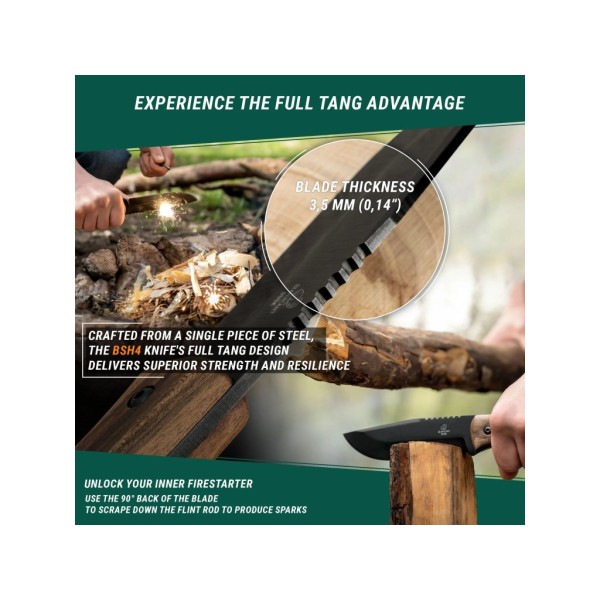 Nůž outdoorový s pevnou čepelí BEAVERCRAFT BSH4 Dusk Bushcraft 125mm s křesadlem - orechové dřevo