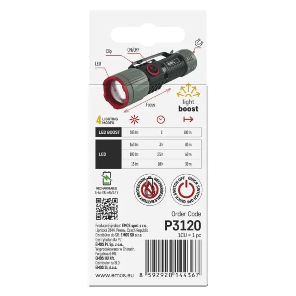 Svítilna ruční EMOS P3120 300lm 700mAh - nabíjecí
