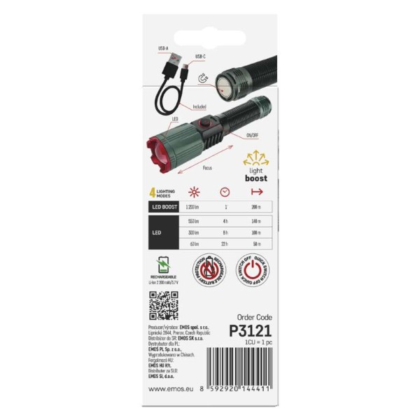 Svítilna ruční EMOS P3121 1200lm 2200mAh medium - nabíjecí