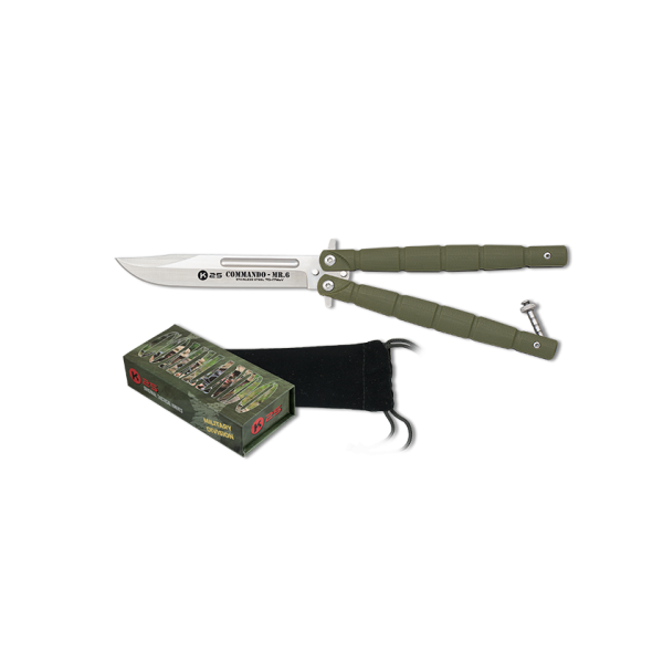 Nůž zavírací motýlek K25 Commando MR.6 Balisong MA 02232 G10 - olivový