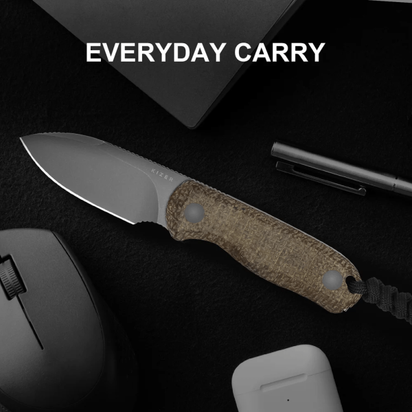 Nůž outdoorový s pevnou čepelí KIZER Drop Bear Azo 14C28N 1094A1 - Burlap micarta