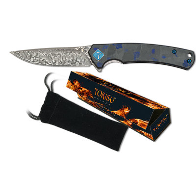Nůž zavírací taktický damaškový TOKISU MA18886 Damascus 6,8cm - blue fiber