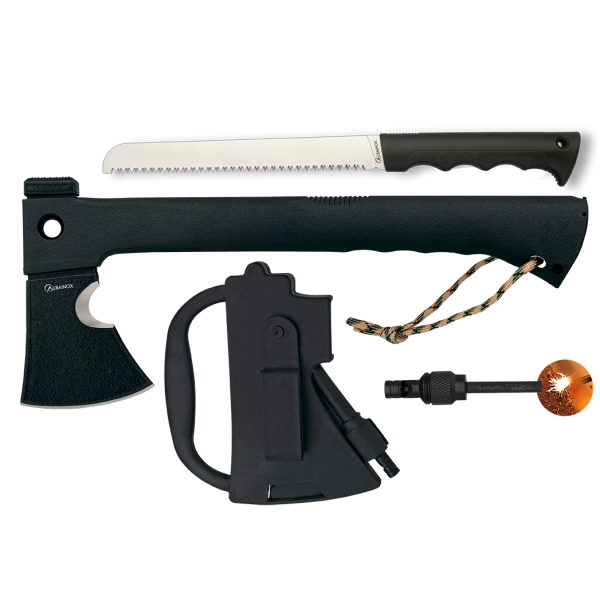Sekera ALBAINOX MA 32654 Hunting Axe s pilkou a křesadlem - černá