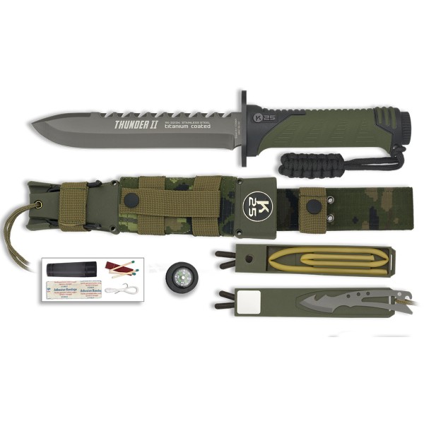Nůž taktický s pevnou čepelí K25 32134 Thunder II - olivový