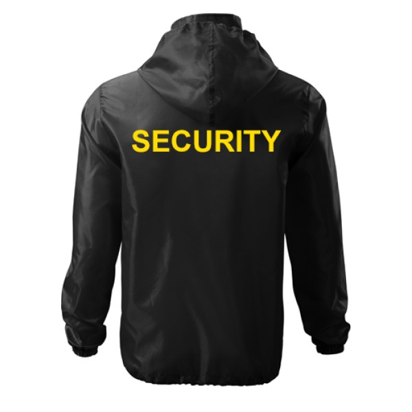 Větrovka nylonová SECURITY, se žlutým nápisem - černá
