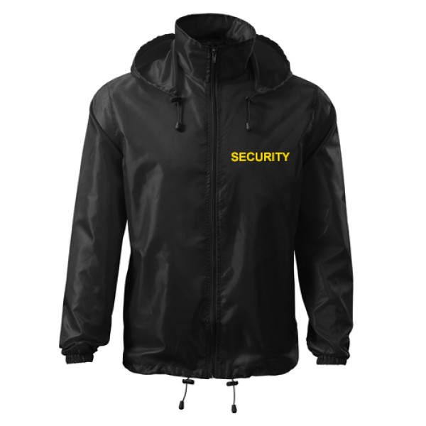 Větrovka nylonová SECURITY, se žlutým nápisem - černá