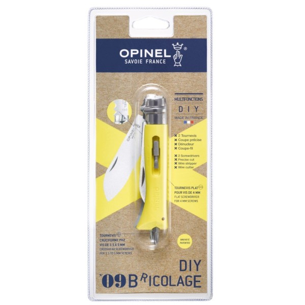 Nůž zavírací multifunkční OPINEL No.09 DIY, blistr - žlutý