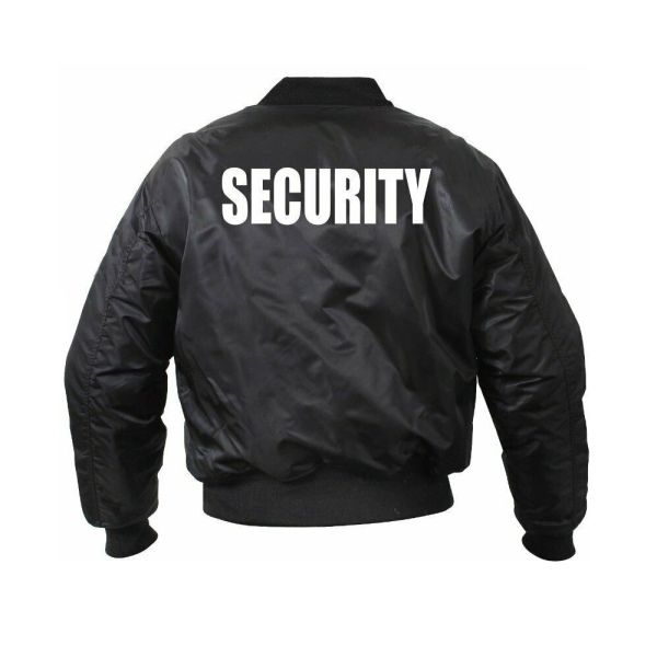 Bunda letecká MA-1 Bomber SECURITY - černá, s bílým nápisem
