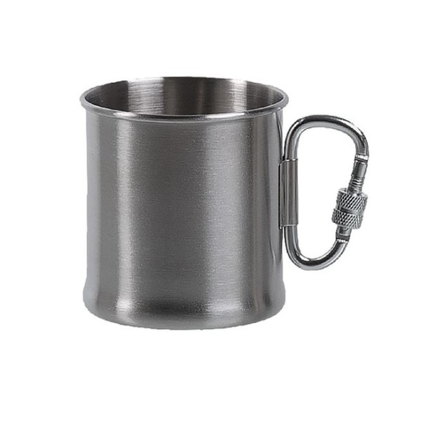 Hrnek nerezový MIL-TEC Carabiner Cup, nerezový s karabinkou 250ml - stříbrný