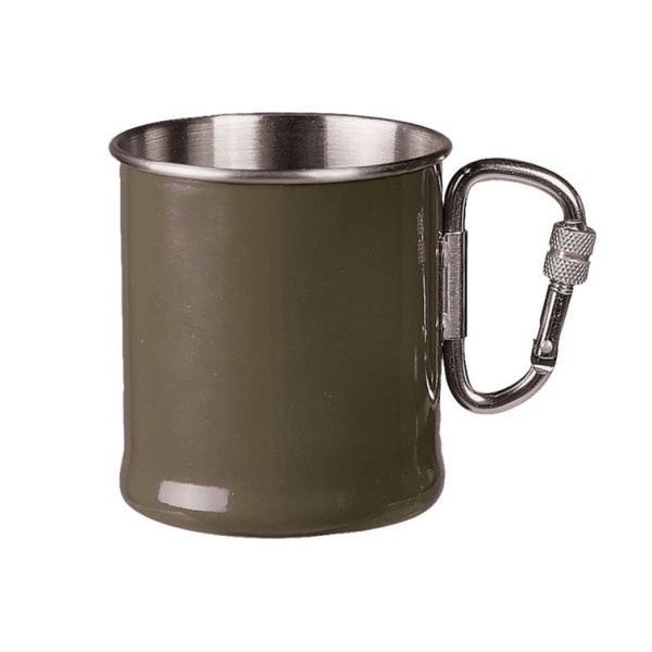 Hrnek nerezový MIL-TEC Carabiner Cup, nerezový s karabinkou 250ml - olivový