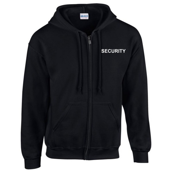Mikina SECURITY se zipem a kapucí - černá s bílým potiskem