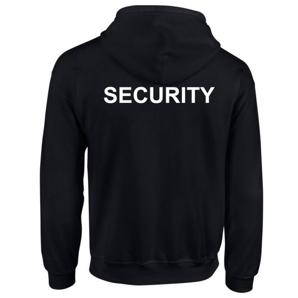 Mikina SECURITY se zipem a kapucí - černá s bílým potiskem