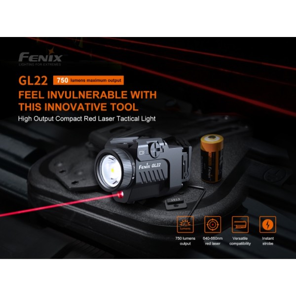 Svítilna na pistoli FENIX GL22 s laserem 750lm - černé