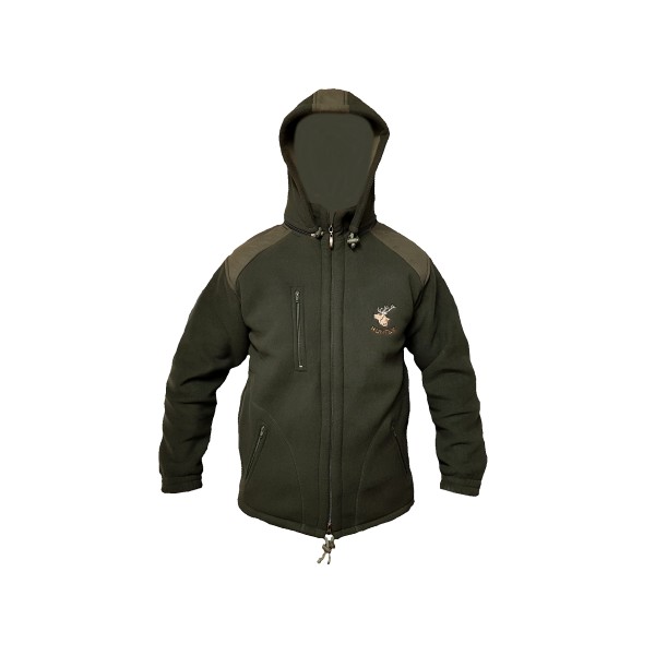Bunda zateplená HUNTER jelen NEW fleece s kapucí - olivově zelená