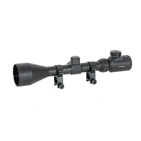 Puškohled PCS 3-9x50E podsvícený, se zvýšenou montáží 22mm - černý