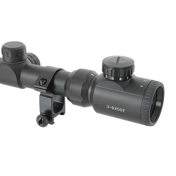 Puškohled PCS 3-9x50E podsvícený, se zvýšenou montáží 22mm - černý