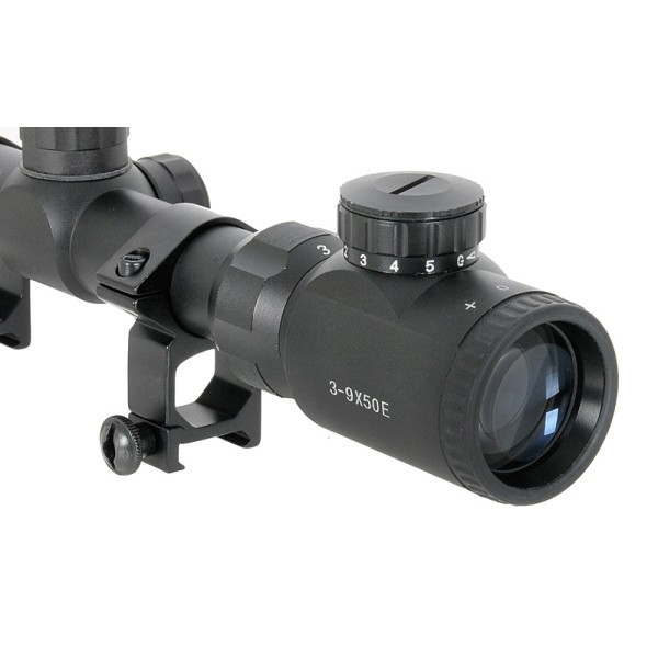 Puškohled PCS 3-9x50E podsvícený, se zvýšenou montáží 22mm - černý