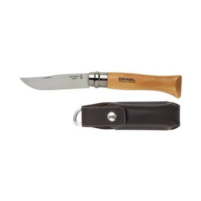 Nůž zavírací OPINEL N°08 INOX s koženým pouzdrem - buk